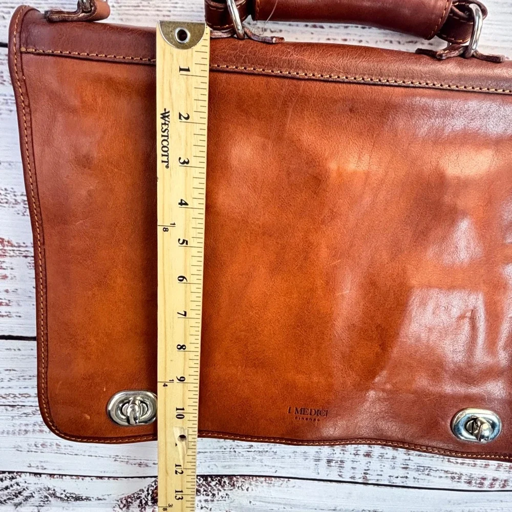 Italian Leather Briefcase Messenger Bag‎ Turnlock Medici Firenze Veg-Tanned